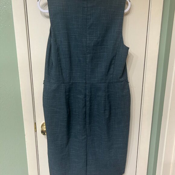 Ann Taylor Dark Teal Blue Sheath Size 14P V Neck Cap Sleeve - Picture 3 of 3